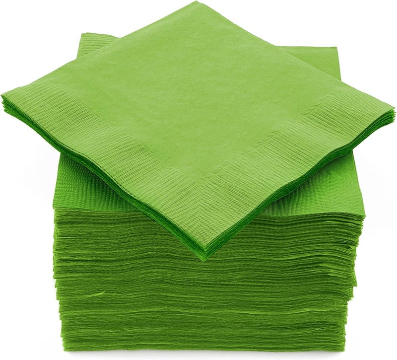 Amcrate 100 Pack Kiwi Green Beverage Napkins, Big Party Pack, 2 Ply, Ideal for Wedding, Party, Birthday, Dinner, Lunch, Cocktails. (5” x 5”) by - Image 1